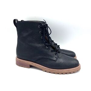 Madewell Women Combat Boot The Clair Leather Lace Up MA979‎ Black Grunge Punk